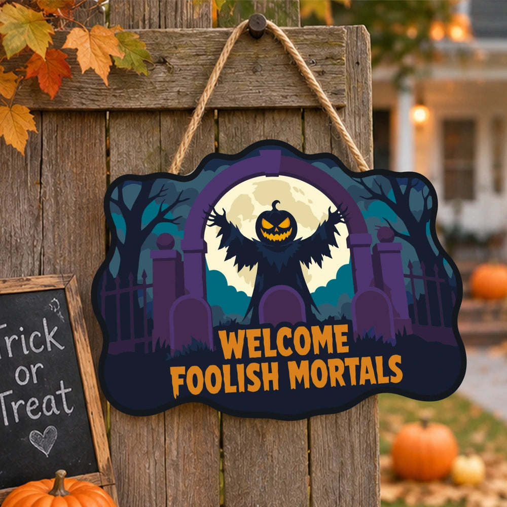 Paint by Numbers - Wooden Door Hanger | Welcome Foolish Mortals Pumpkin Bat