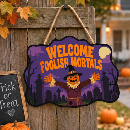 Paint by Numbers - Wooden Door Hanger | Welcome Foolish Mortals Pumpkin Scarecrow
