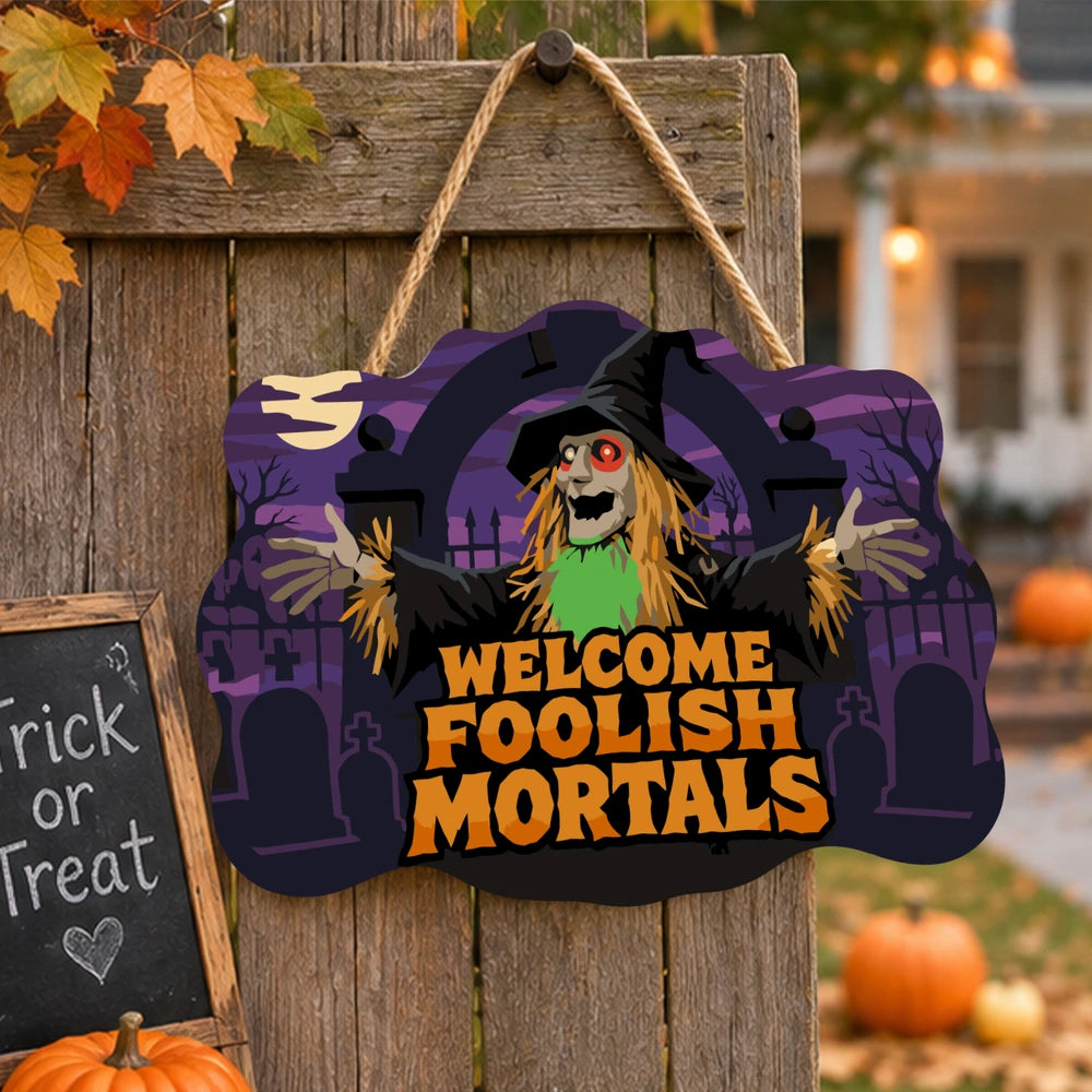 Paint by Numbers - Wooden Door Hanger | Welcome Foolish Mortals Scarecrow