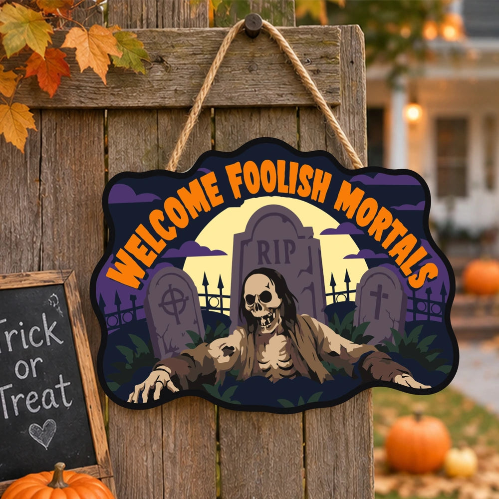 
Paint by Numbers - Wooden Door Hanger | Welcome Foolish Mortals Zombie