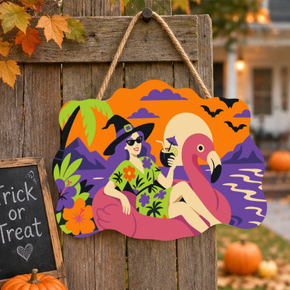 Paint by Numbers - Wooden Door Hanger | Witch on a Flamingo Float