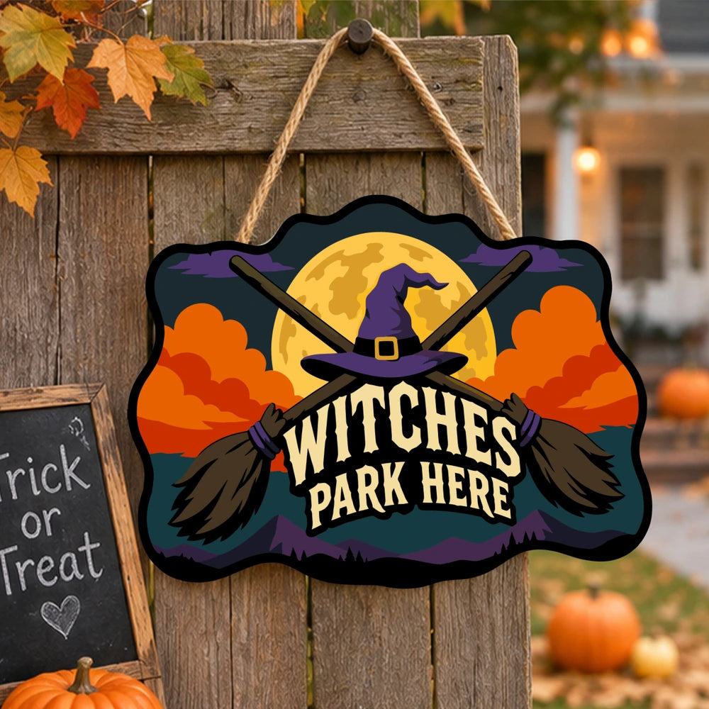 Paint by Numbers - Wooden Door Hanger | Witches Park Here Crossed Brooms