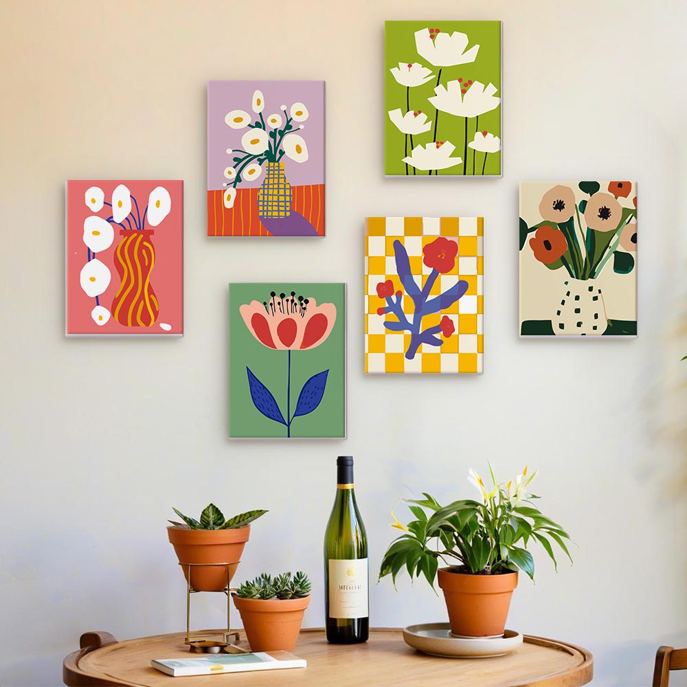 
Paint by Numbers – 6 Mini Paintings | Modern Floral Pop Art Set