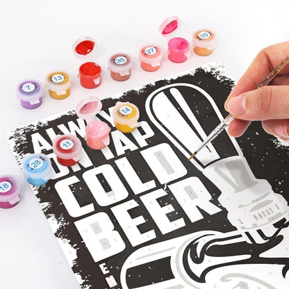 Paint by Numbers – Vintage Metal Bar Art | Cold Beer on Tap (B/W)