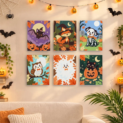 Paint by Numbers – 6 Mini Paintings | Autumn Leaves Halloween Pets Set