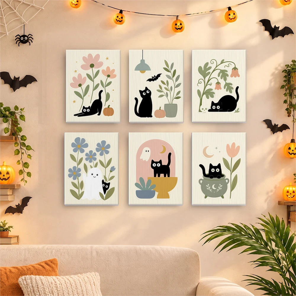 
Paint by Numbers – 6 Mini Paintings | Black Cats Among Wildflowers Set
