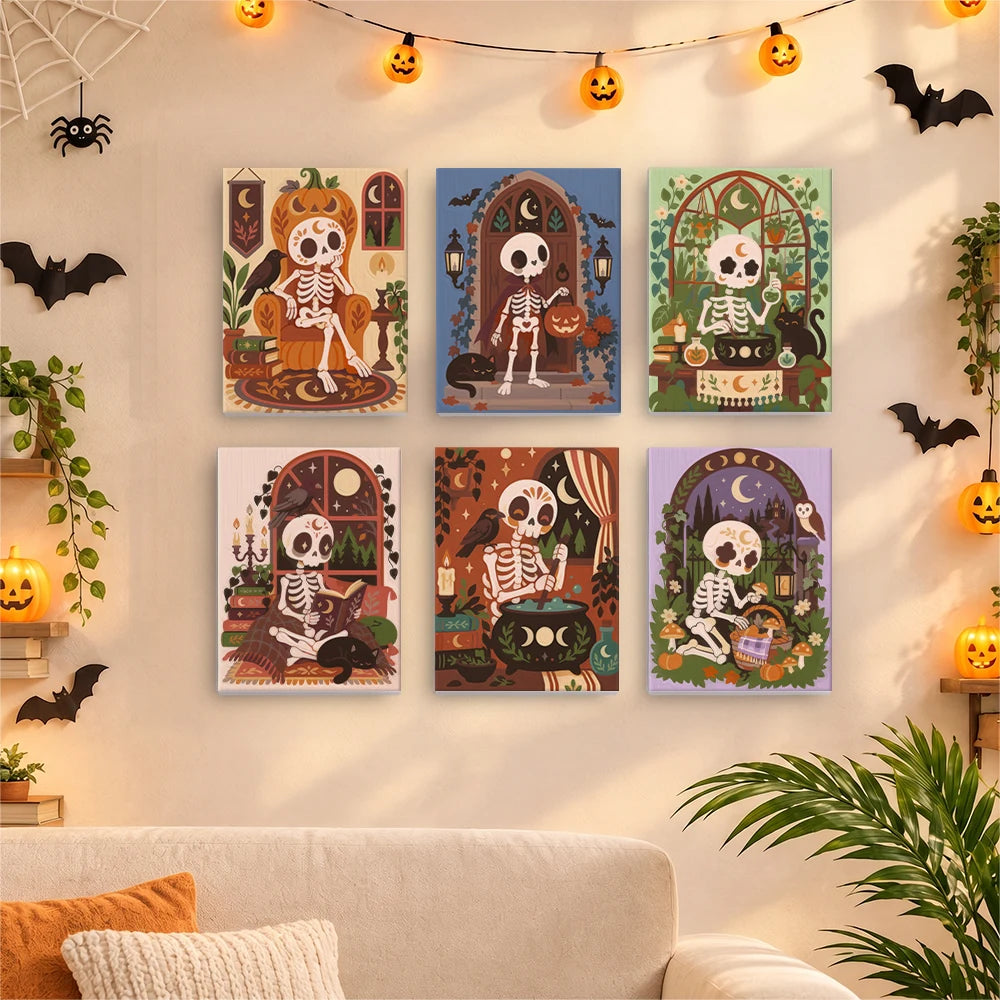 Paint by Numbers – 6 Mini Paintings | Boho Skeleton Witchcraft Set