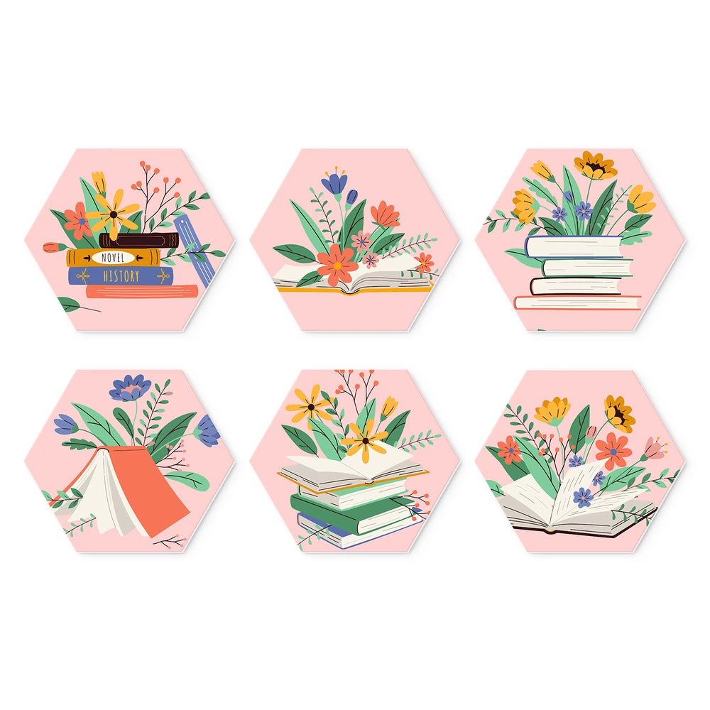 
Paint by Numbers – 6 Mini Paintings | Books and Flowers Hexagons (Hexagon)