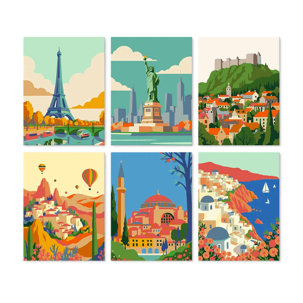 Paint by Numbers – 6 Mini Paintings | City Landmark Skylines