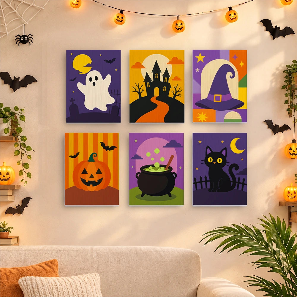 Paint by Numbers – 6 Mini Paintings | Classic Halloween Icons Set