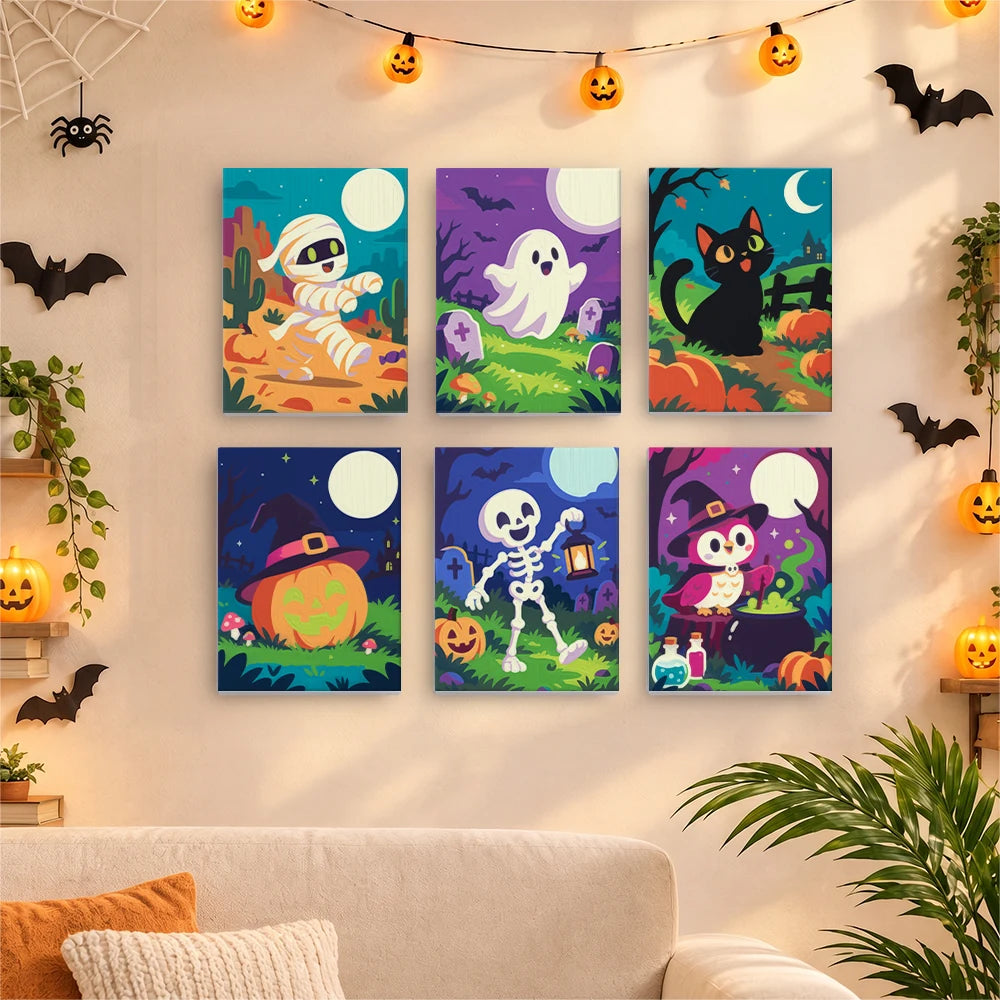 Paint by Numbers – 6 Mini Paintings | Colorful Graveyard Friends Set