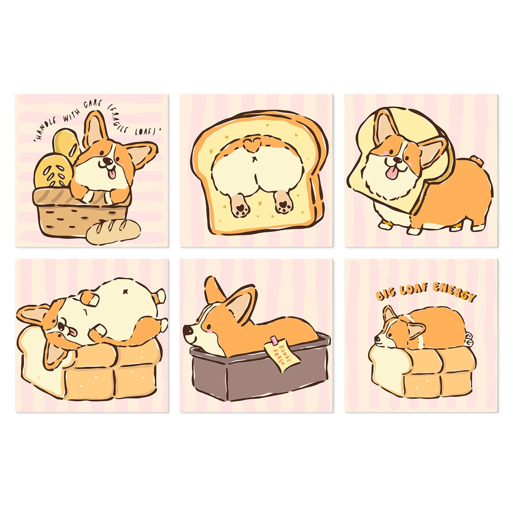 Paint by Numbers – 6 Mini Paintings | Corgi Bread Bakery (Square)