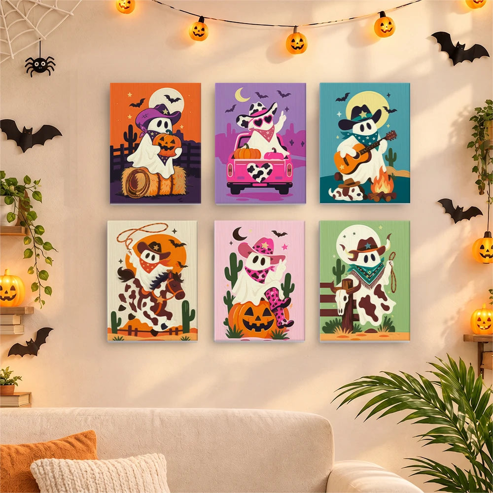 Paint by Numbers – 6 Mini Paintings | Cowboy Ghosts and Pumpkins Set