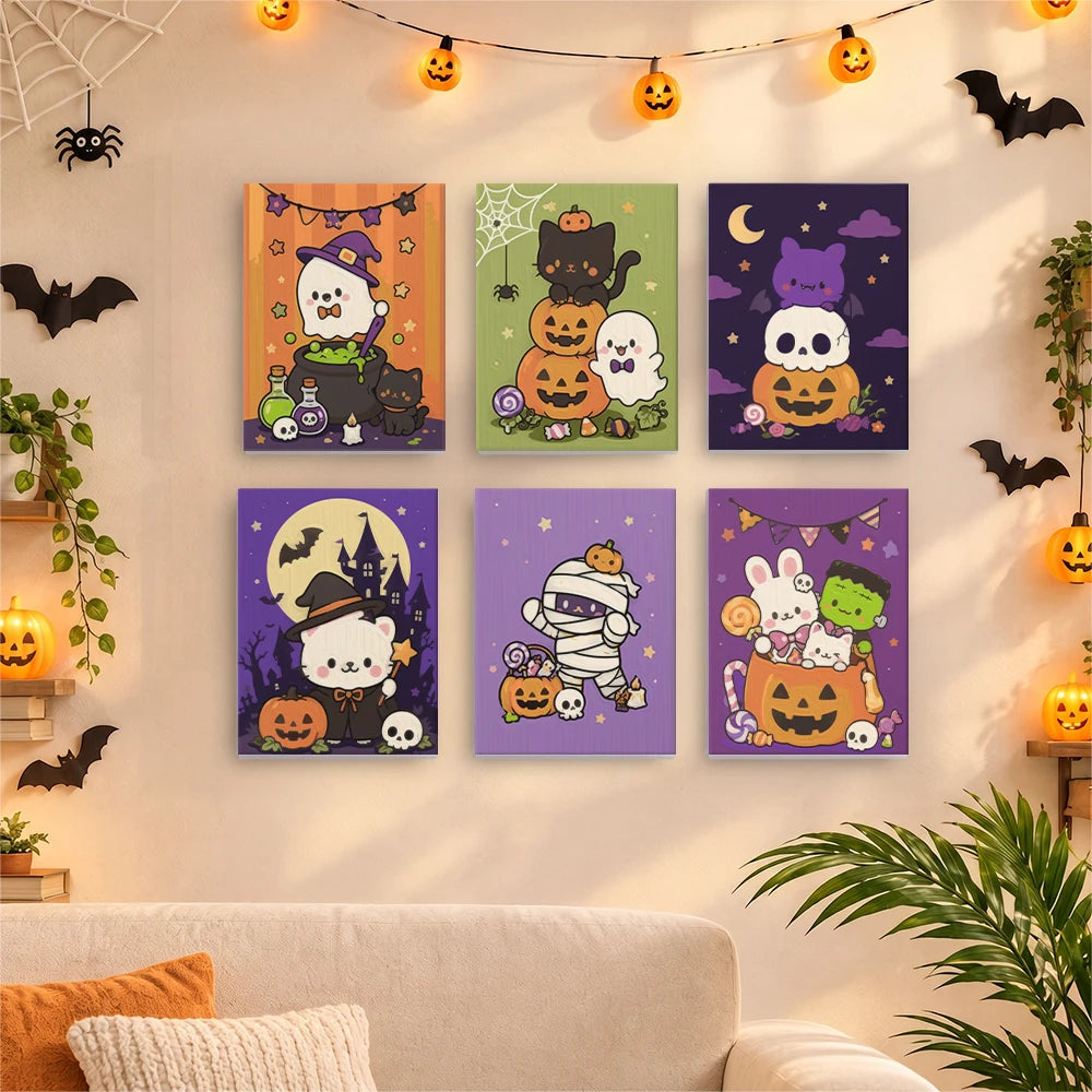 Paint by Numbers – 6 Mini Paintings | Cute Pastel Halloween Friends Set