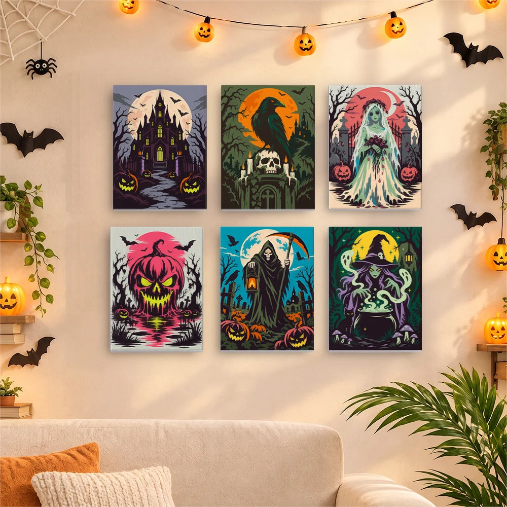 Paint by Numbers – 6 Mini Paintings | Dark Gothic Horror Set
