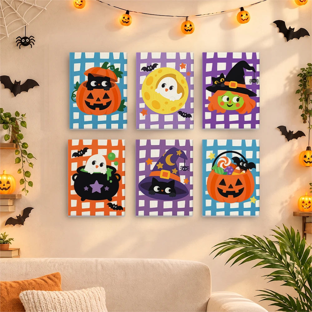 
Paint by Numbers – 6 Mini Paintings | Gingham Halloween Characters Set