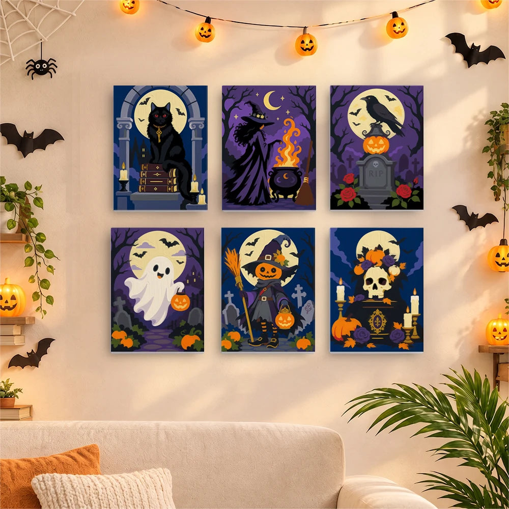 Paint by Numbers – 6 Mini Paintings | Gothic Graveyard Night Set