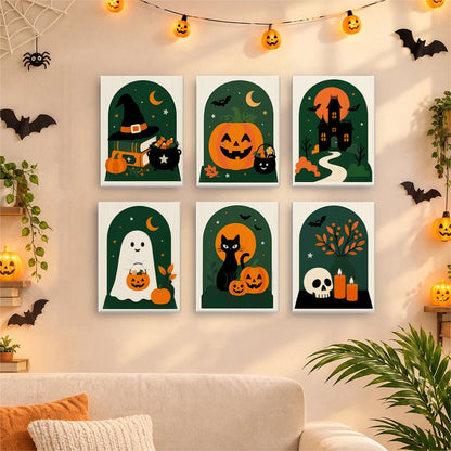 Paint by Numbers – 6 Mini Paintings | Green Arch Halloween Scenes Set