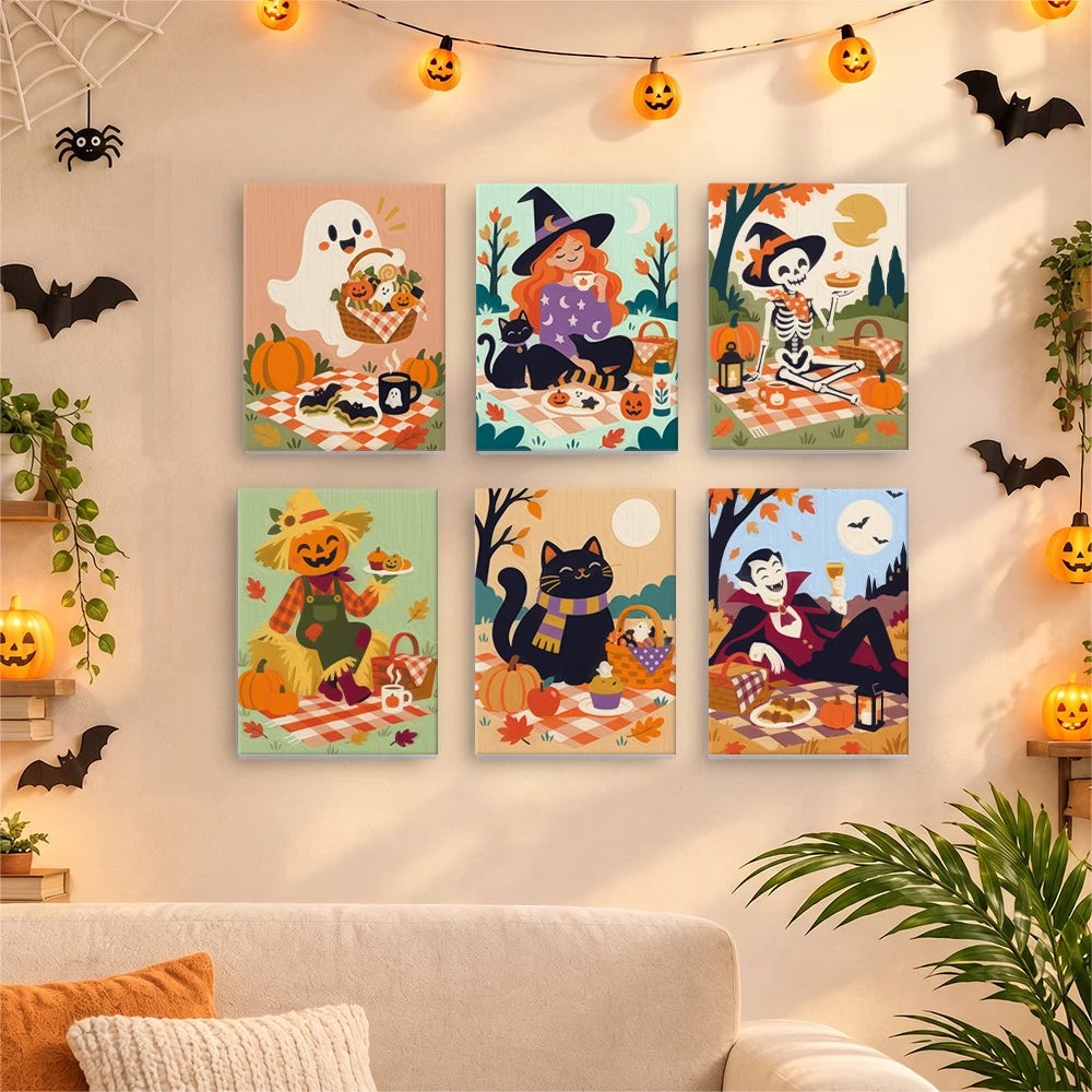 
Paint by Numbers – 6 Mini Paintings | Halloween Picnic in the Park Set