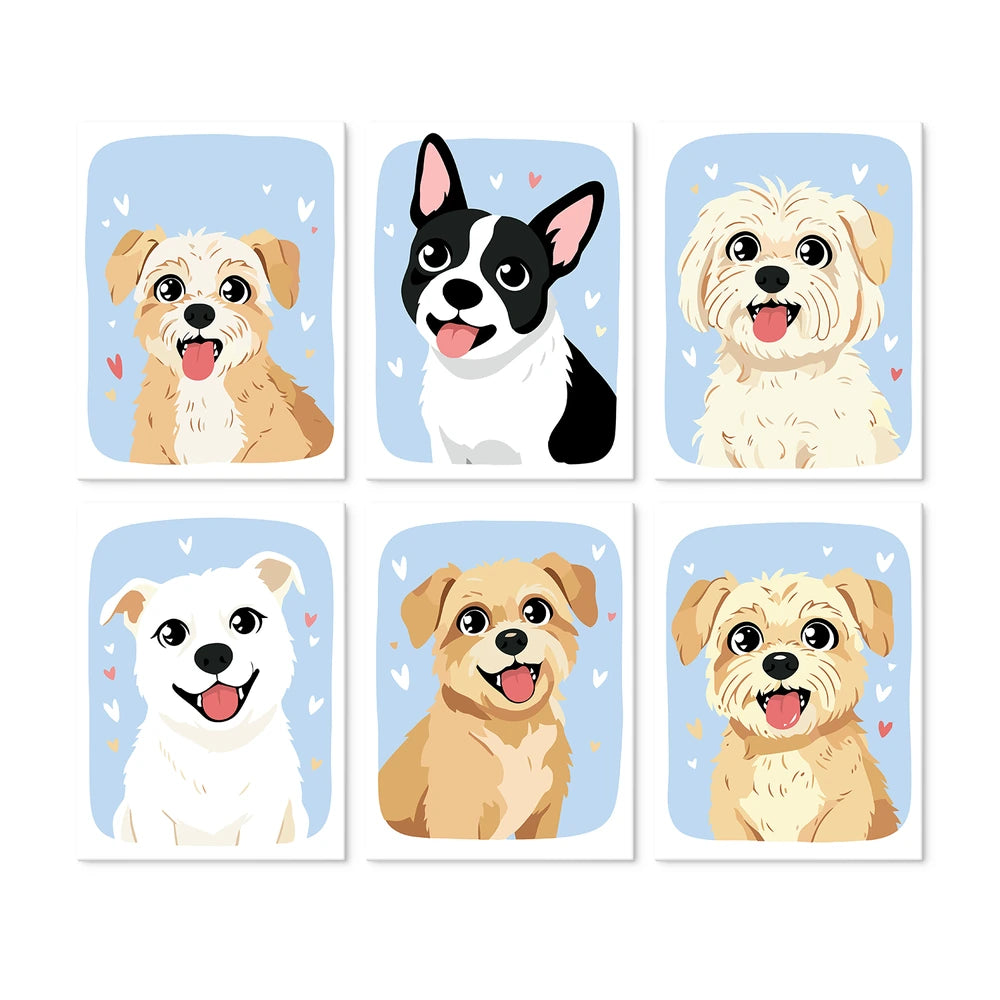Paint by Numbers – 6 Mini Paintings | Happy Puppy Portraits