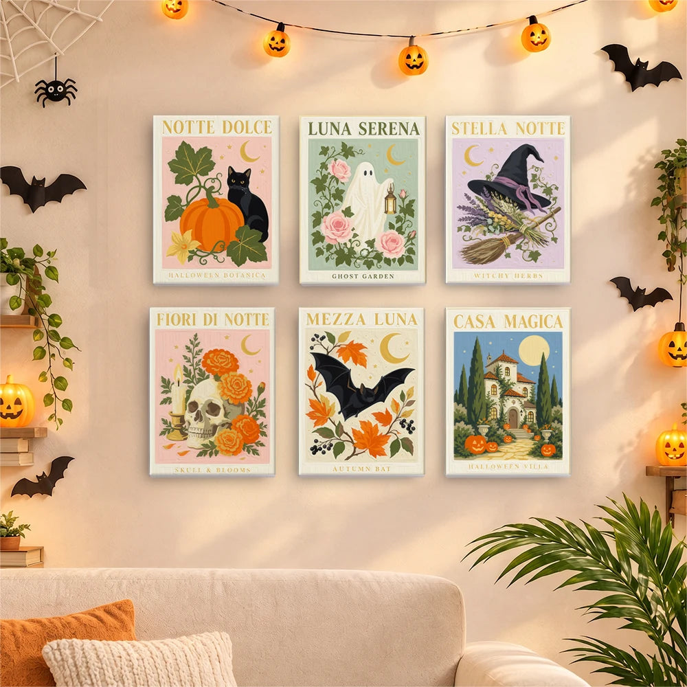 Paint by Numbers – 6 Mini Paintings | Italian Botanical Halloween Posters Set