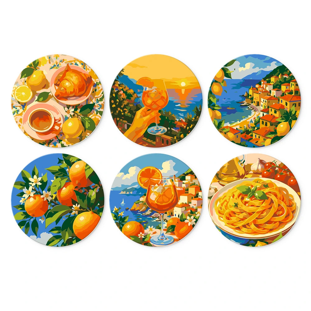 
Paint by Numbers – 6 Mini Paintings | Italian Citrus Summer (Round)