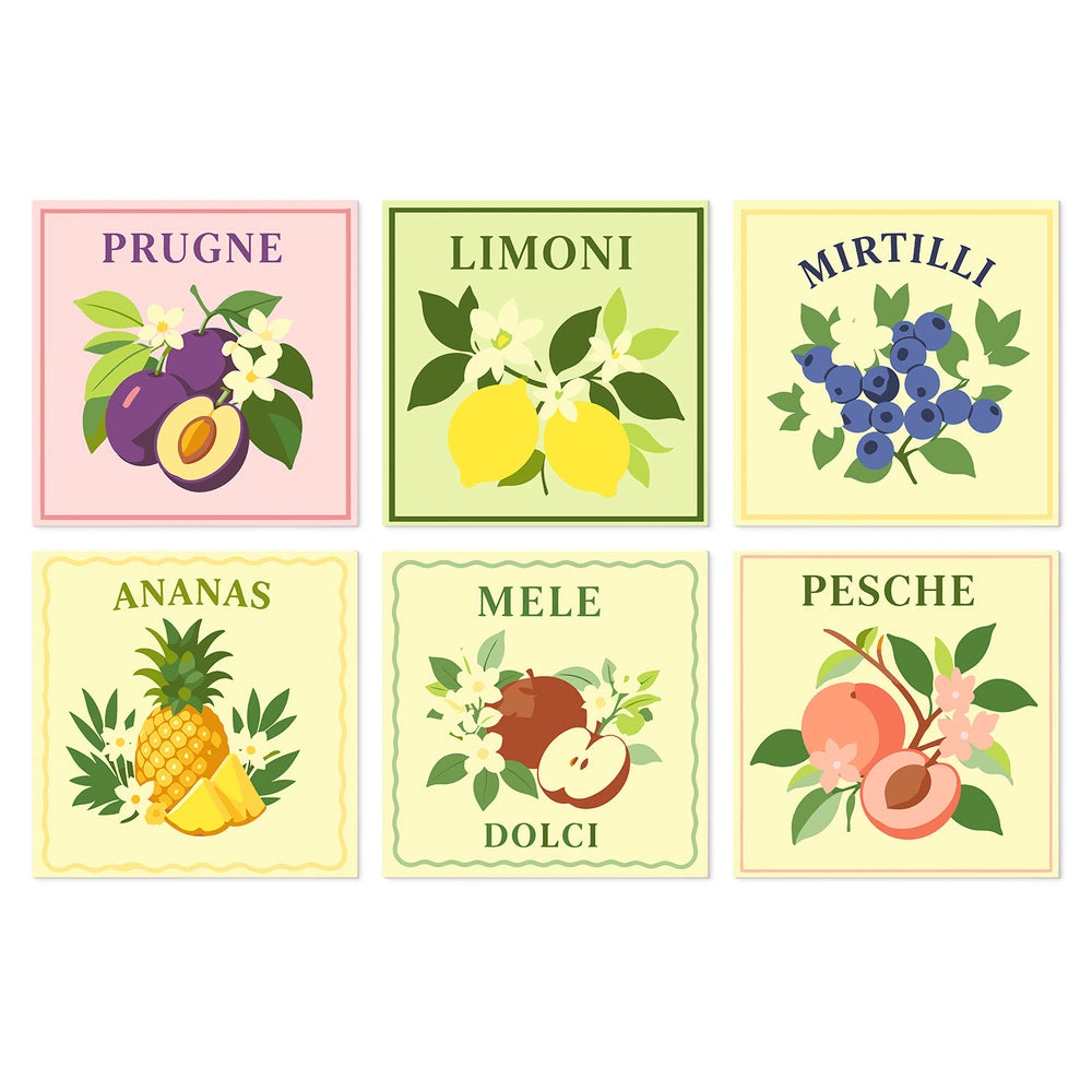 
Paint by Numbers – 6 Mini Paintings | Italian Fruit Labels (Square)
