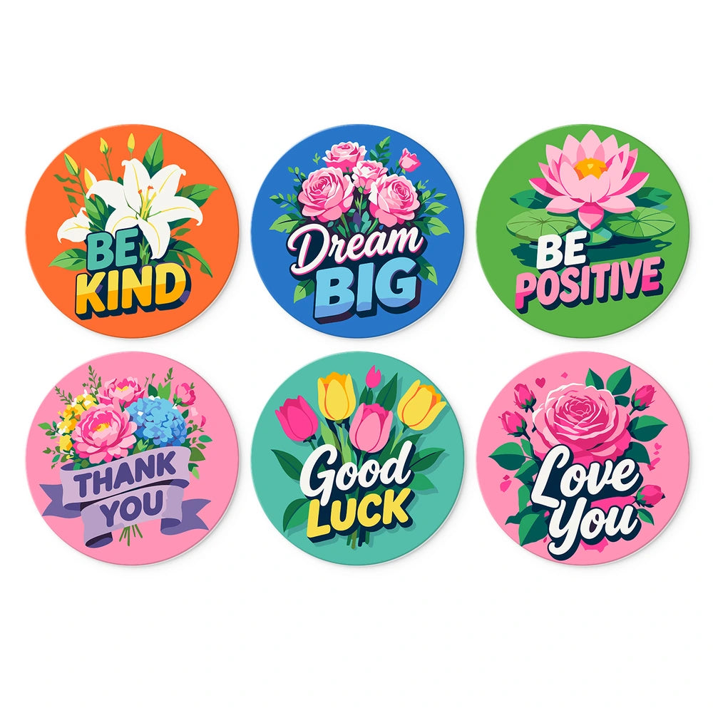 Paint by Numbers – 6 Mini Paintings | Kind Words Flower Rounds (Round)