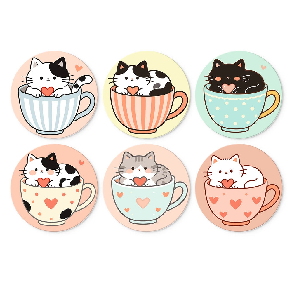 Paint by Numbers – 6 Mini Paintings | Kittens in Teacups (Round)