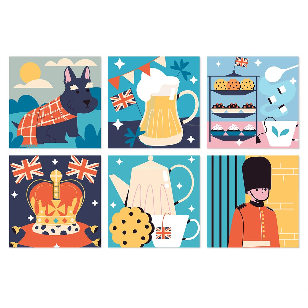 Paint by Numbers – 6 Mini Paintings | London Tea Time Squares (Square)