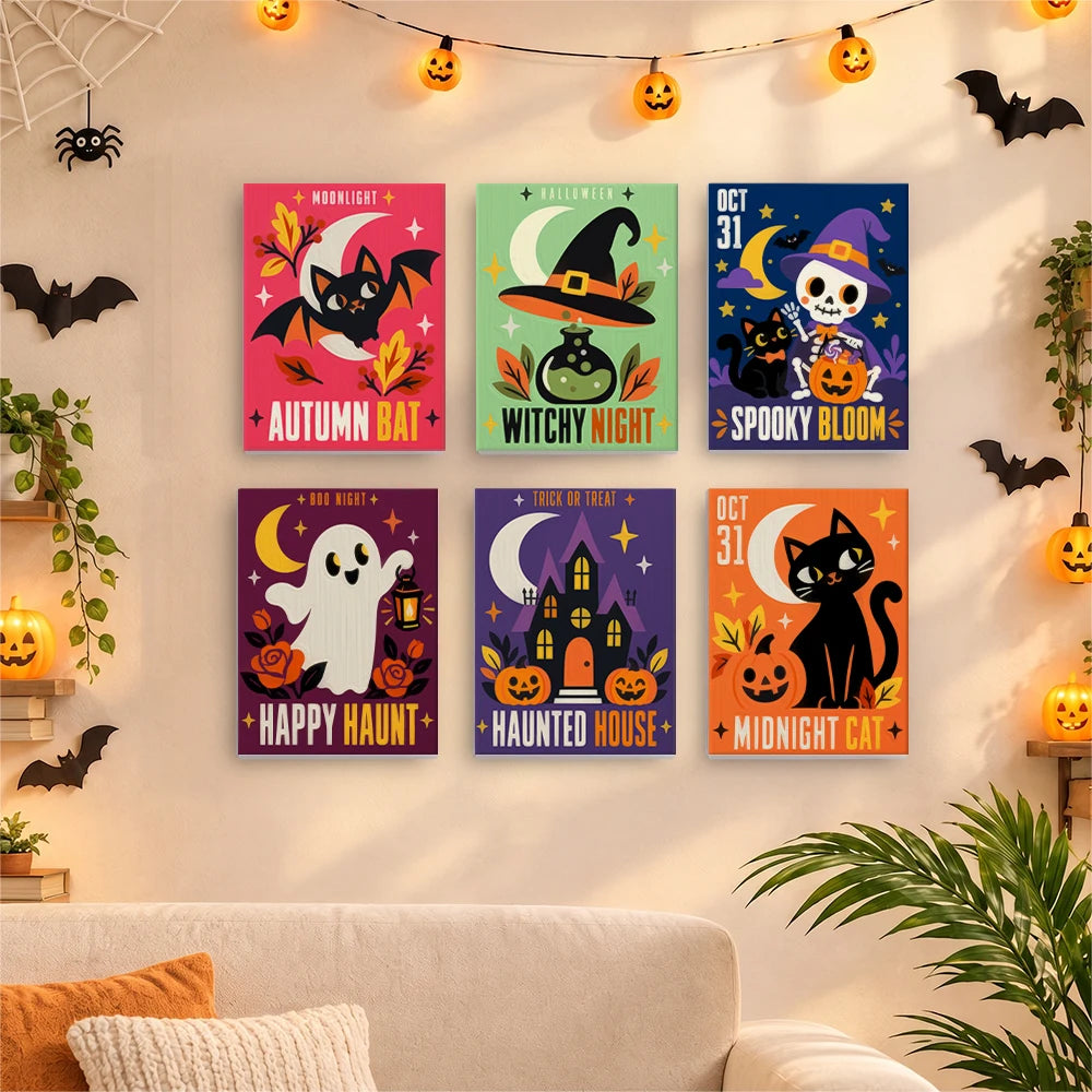 
Paint by Numbers – 6 Mini Paintings | Midnight Cat and Spooky Bloom Posters Set