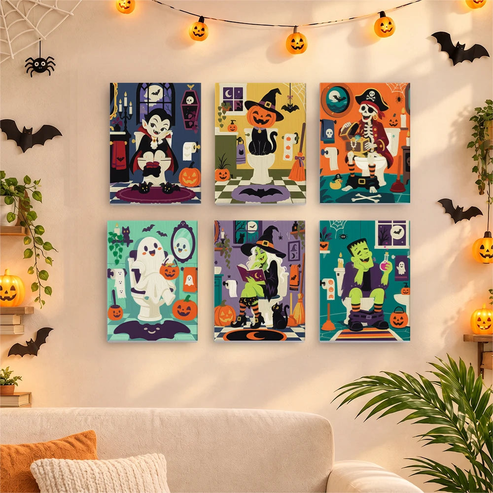 
Paint by Numbers – 6 Mini Paintings | Monsters in the Bathroom Set