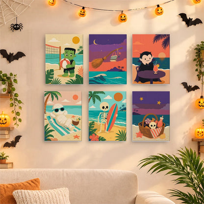 Paint by Numbers – 6 Mini Paintings | Monsters on Beach Vacation Set