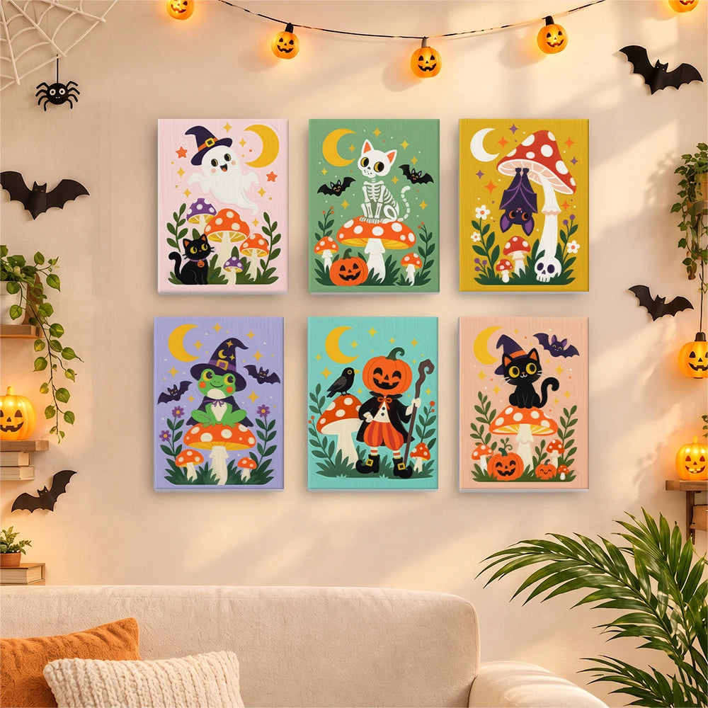 Paint by Numbers – 6 Mini Paintings | Mushroom Garden Halloween Friends Set