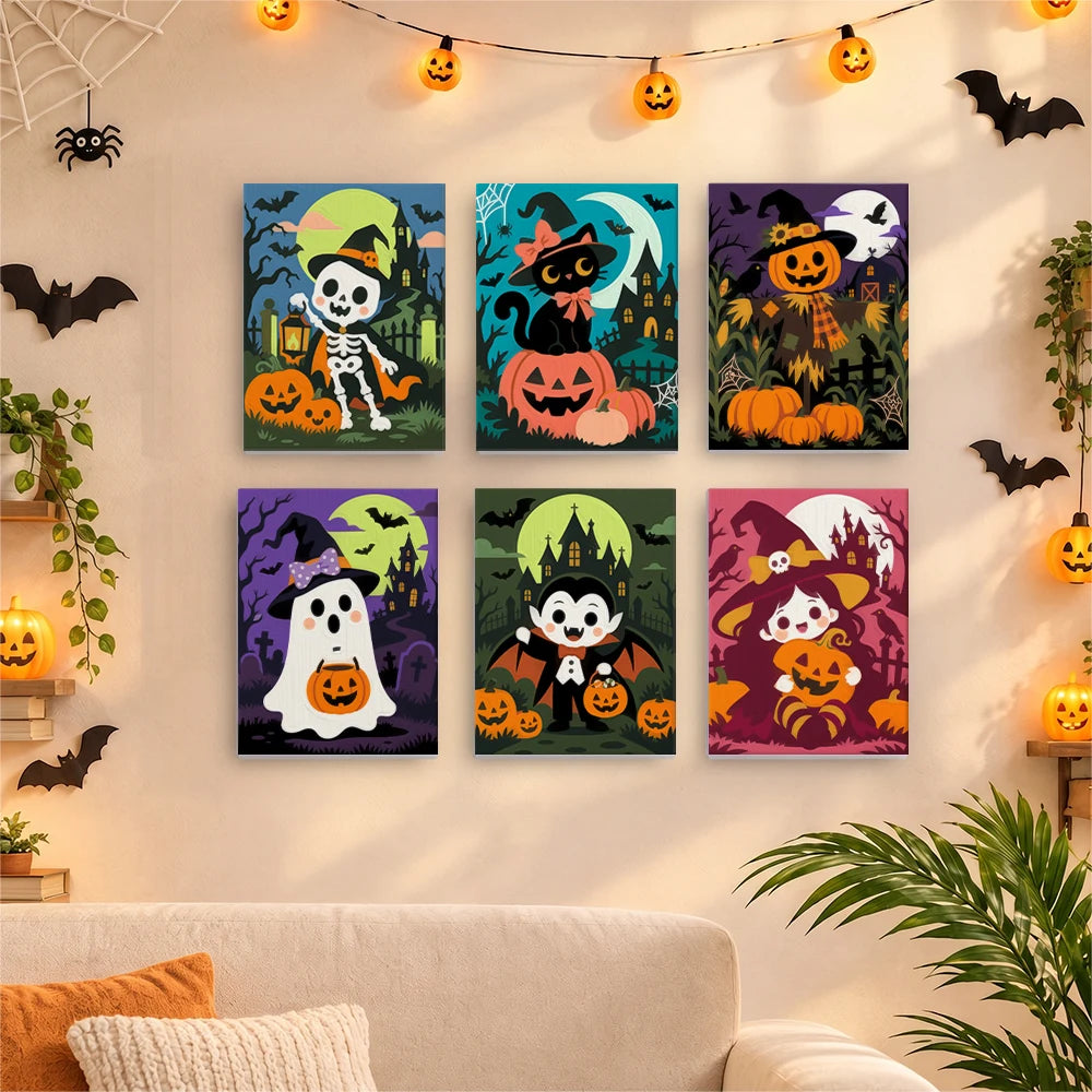 Paint by Numbers – 6 Mini Paintings | Neon Graveyard Characters Set