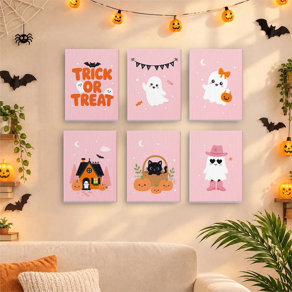 
Paint by Numbers – 6 Mini Paintings | Pink Trick or Treat Ghosts Set