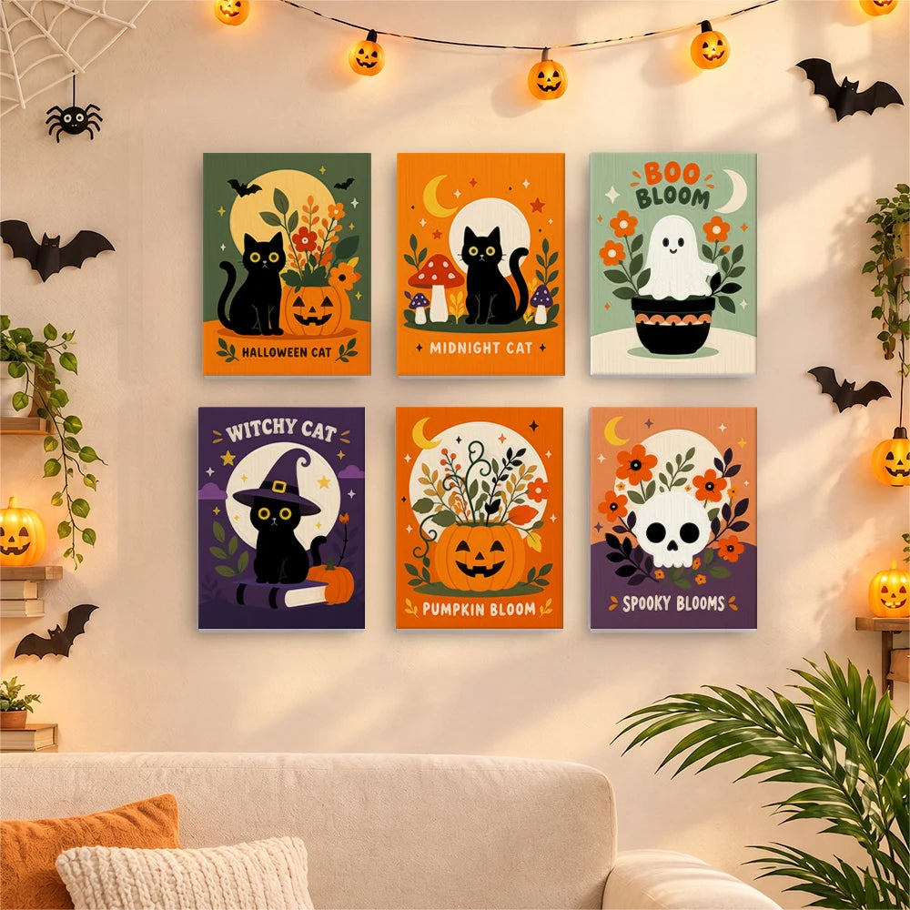 
Paint by Numbers – 6 Mini Paintings | Pumpkin Bloom Cats and Ghosts Set