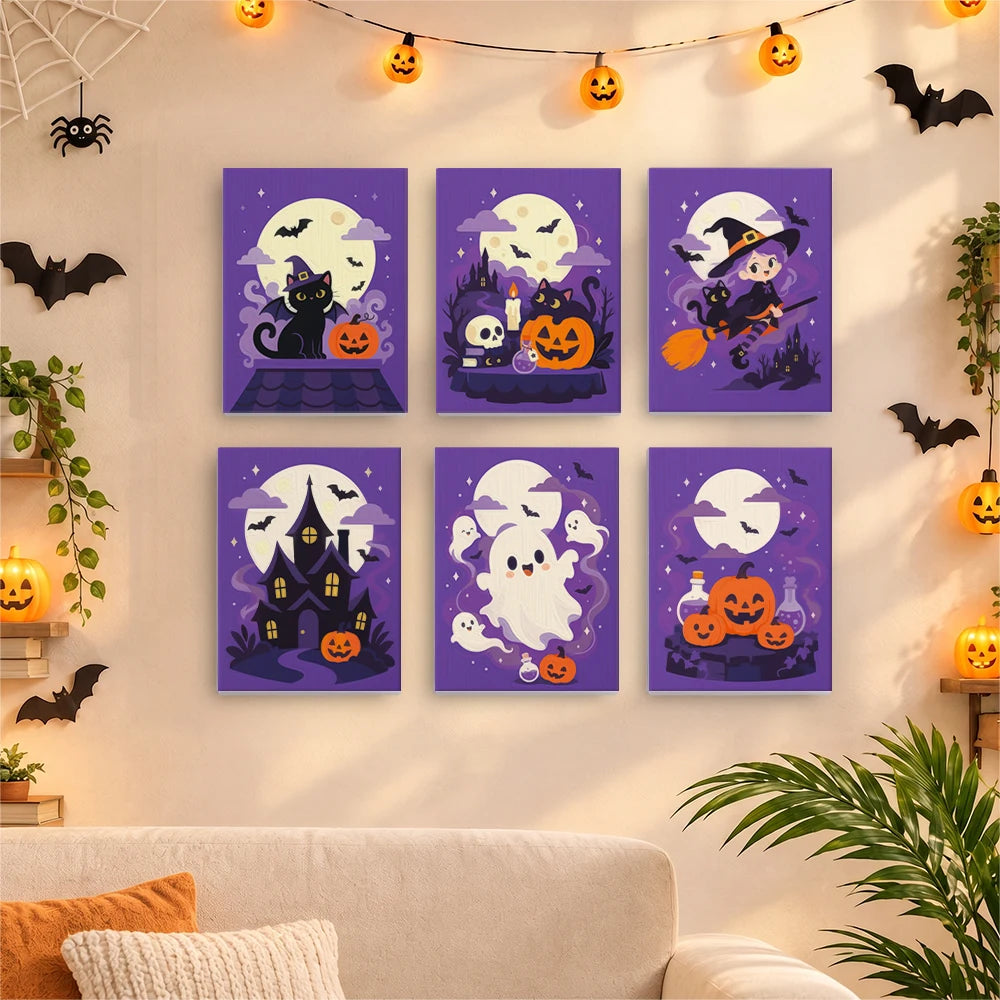 Paint by Numbers – 6 Mini Paintings | Purple Haunted Night Set