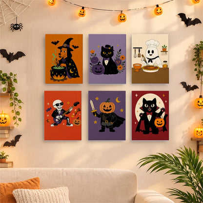 Paint by Numbers – 6 Mini Paintings | Retro Halloween Characters Set
