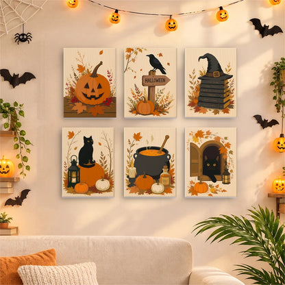 Paint by Numbers – 6 Mini Paintings | Rustic Autumn Halloween Set