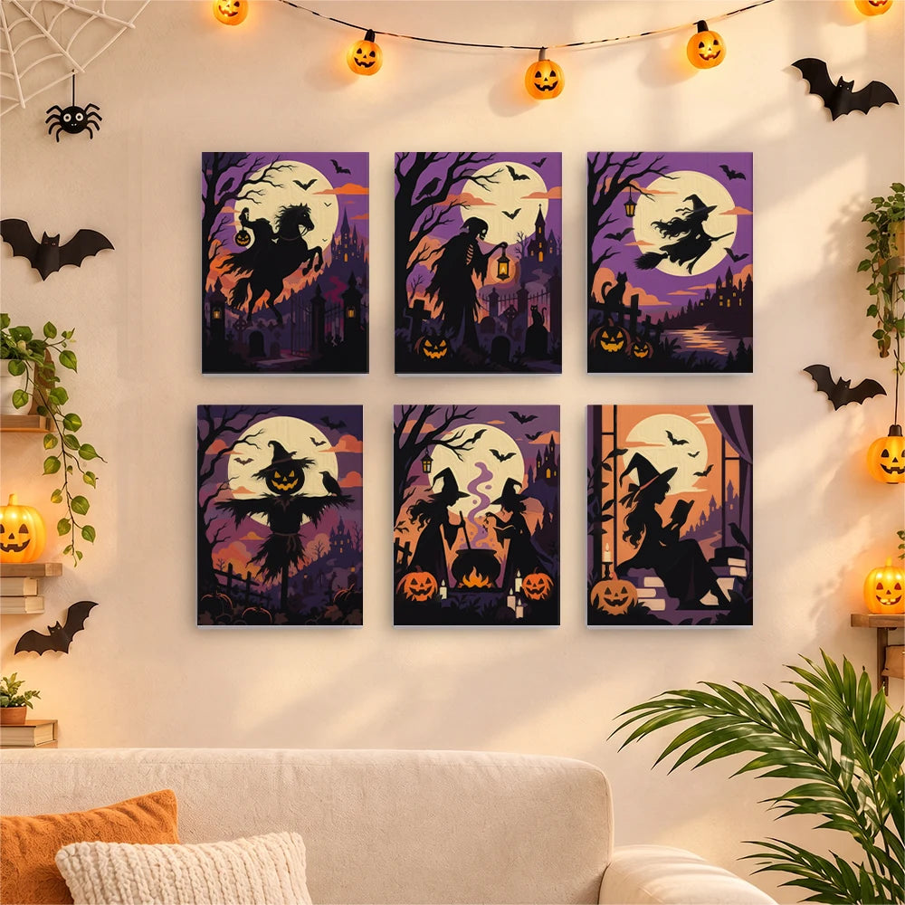 Paint by Numbers – 6 Mini Paintings | Silhouettes Under the Full Moon Set