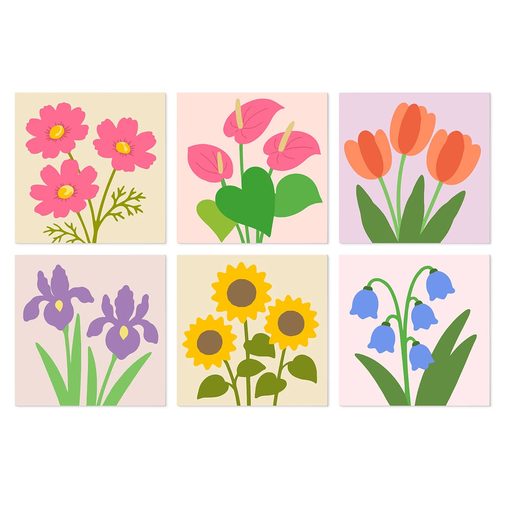 
Paint by Numbers – 6 Mini Paintings | Simple Garden Blooms (Square)