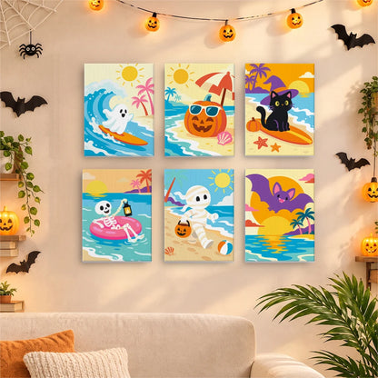 Paint by Numbers – 6 Mini Paintings | Spooky Summer Beach Days Set