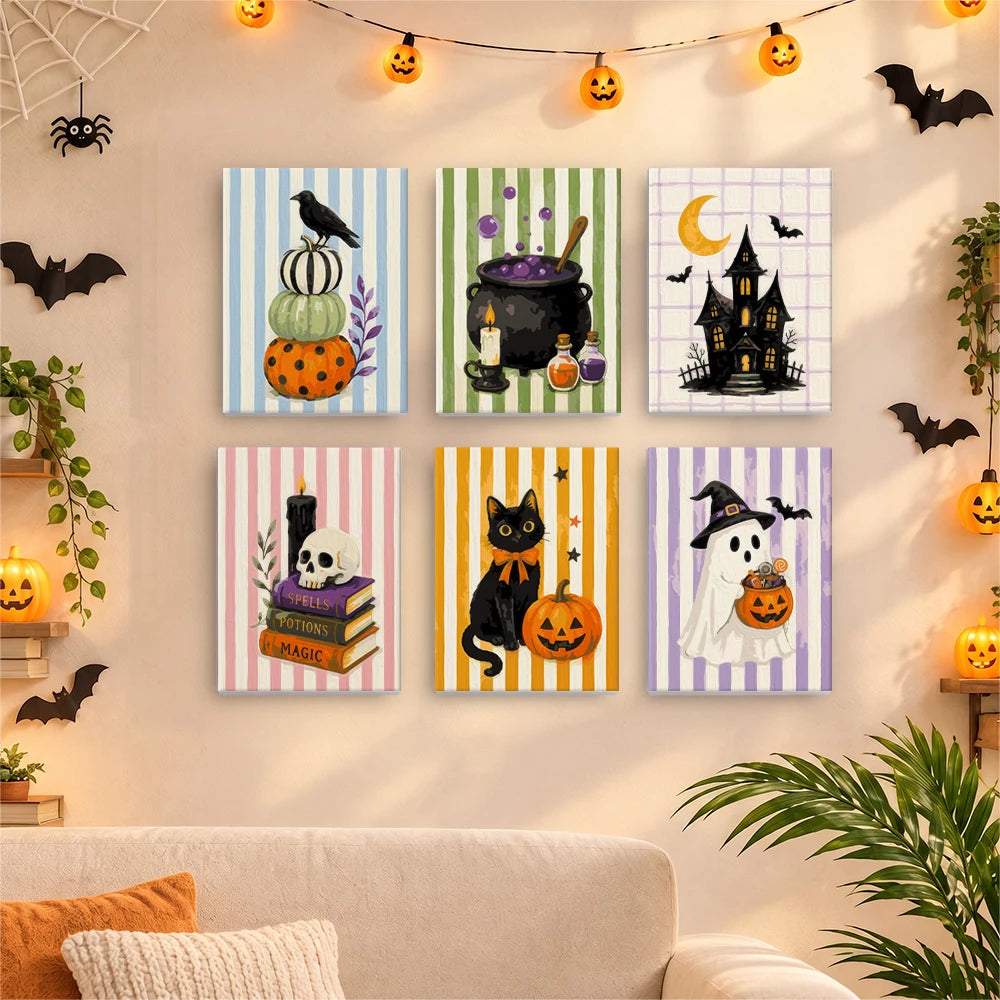 
Paint by Numbers – 6 Mini Paintings | Striped Witchy Halloween Set