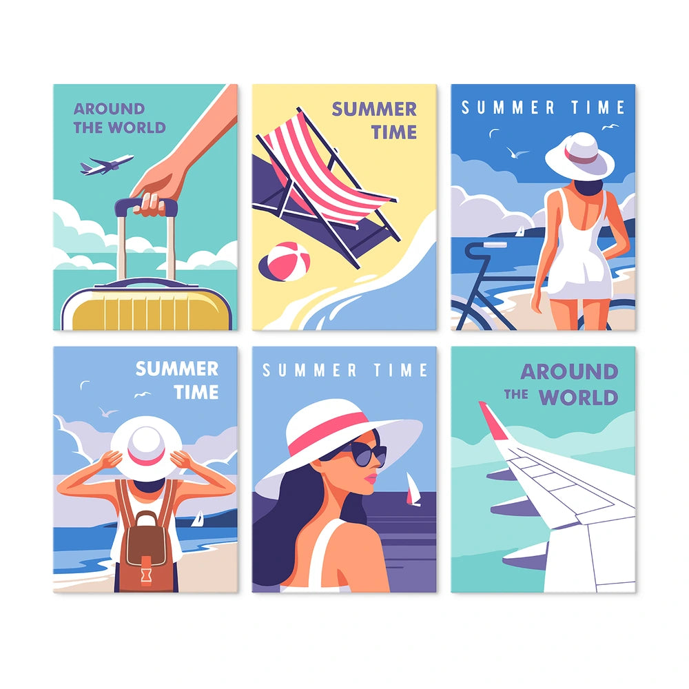 
Paint by Numbers – 6 Mini Paintings | Summer Time Travel Posters