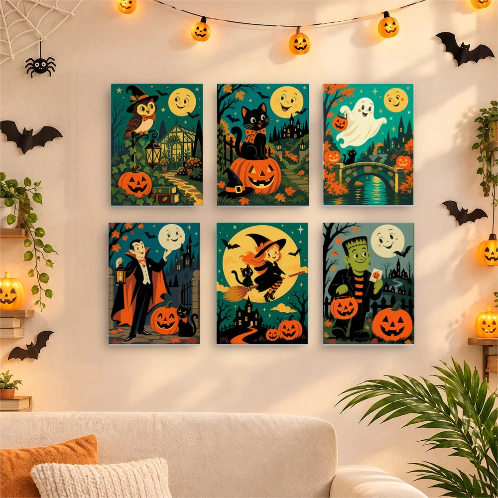 
Paint by Numbers – 6 Mini Paintings | Vintage Moon Face Monster Night Set