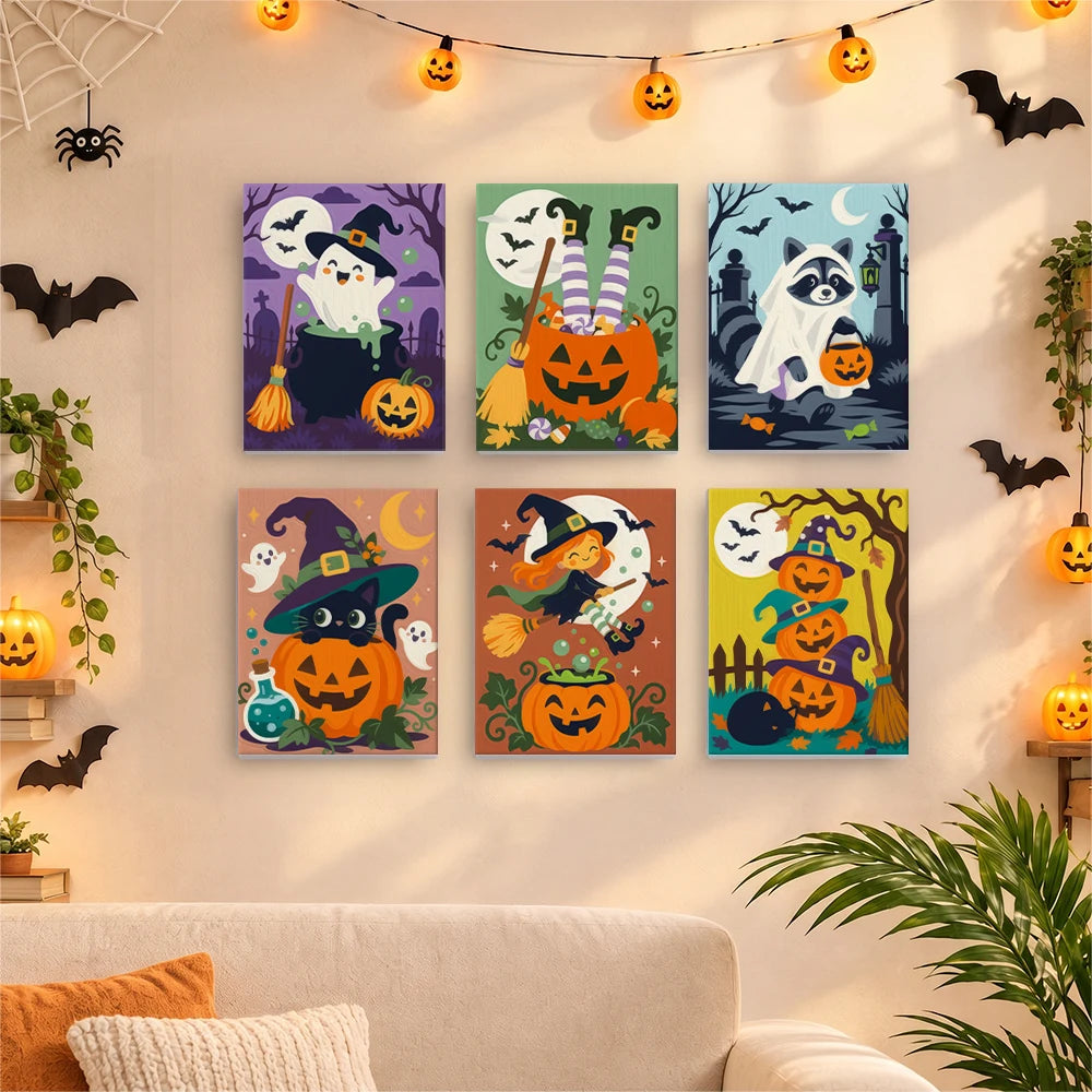 
Paint by Numbers – 6 Mini Paintings | Witch Hats and Mischief Set