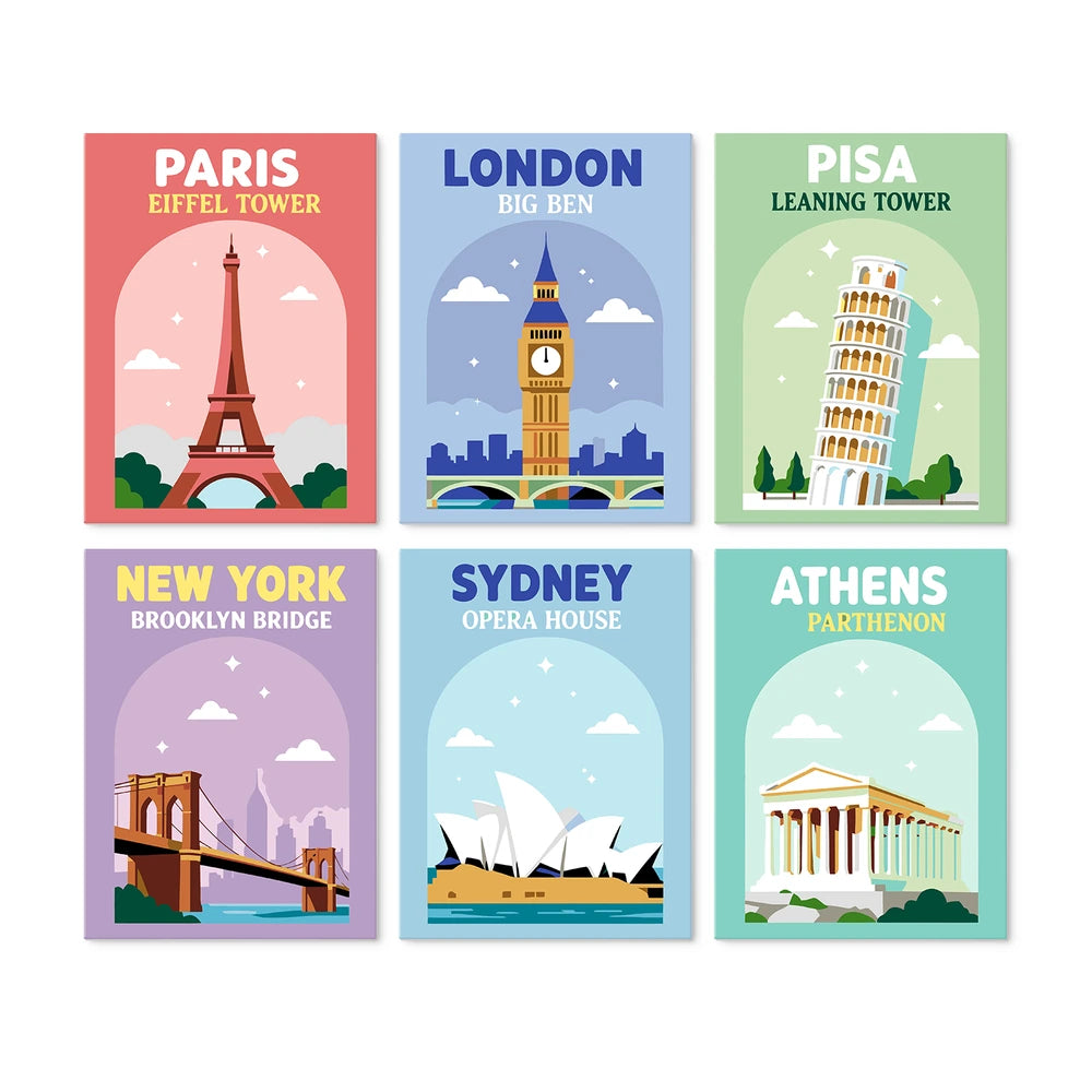 Paint by Numbers – 6 Mini Paintings | World Landmark Travel Posters