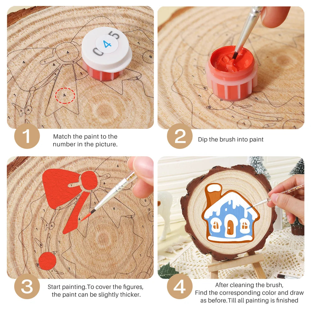 
Paint by Numbers - Wood Slice | Blue Gingerbread House