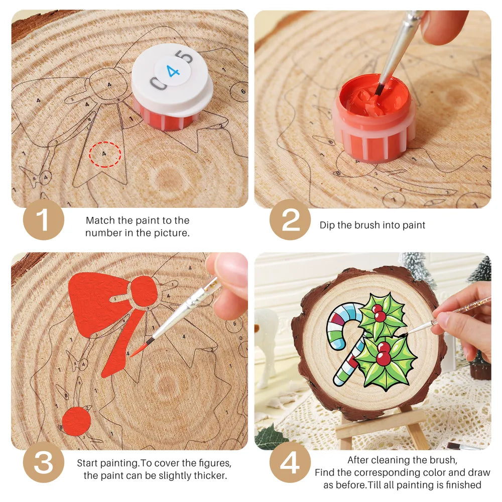 
Paint by Numbers - Wood Slice | Candy Cane and Holly